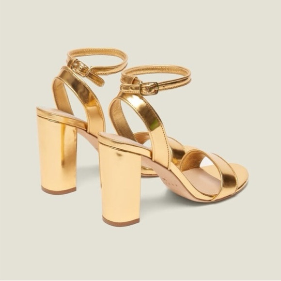 Sandro metallic gold leather Adrianne block heel sandals - size 6 (36) - Picture 2 of 6
